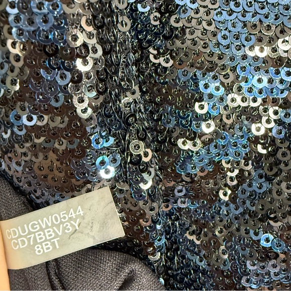 Calvin Klein Black Sequin Cocktail Dress Sleeveless Chiffon Overlay Size 10 - Picture 8 of 10